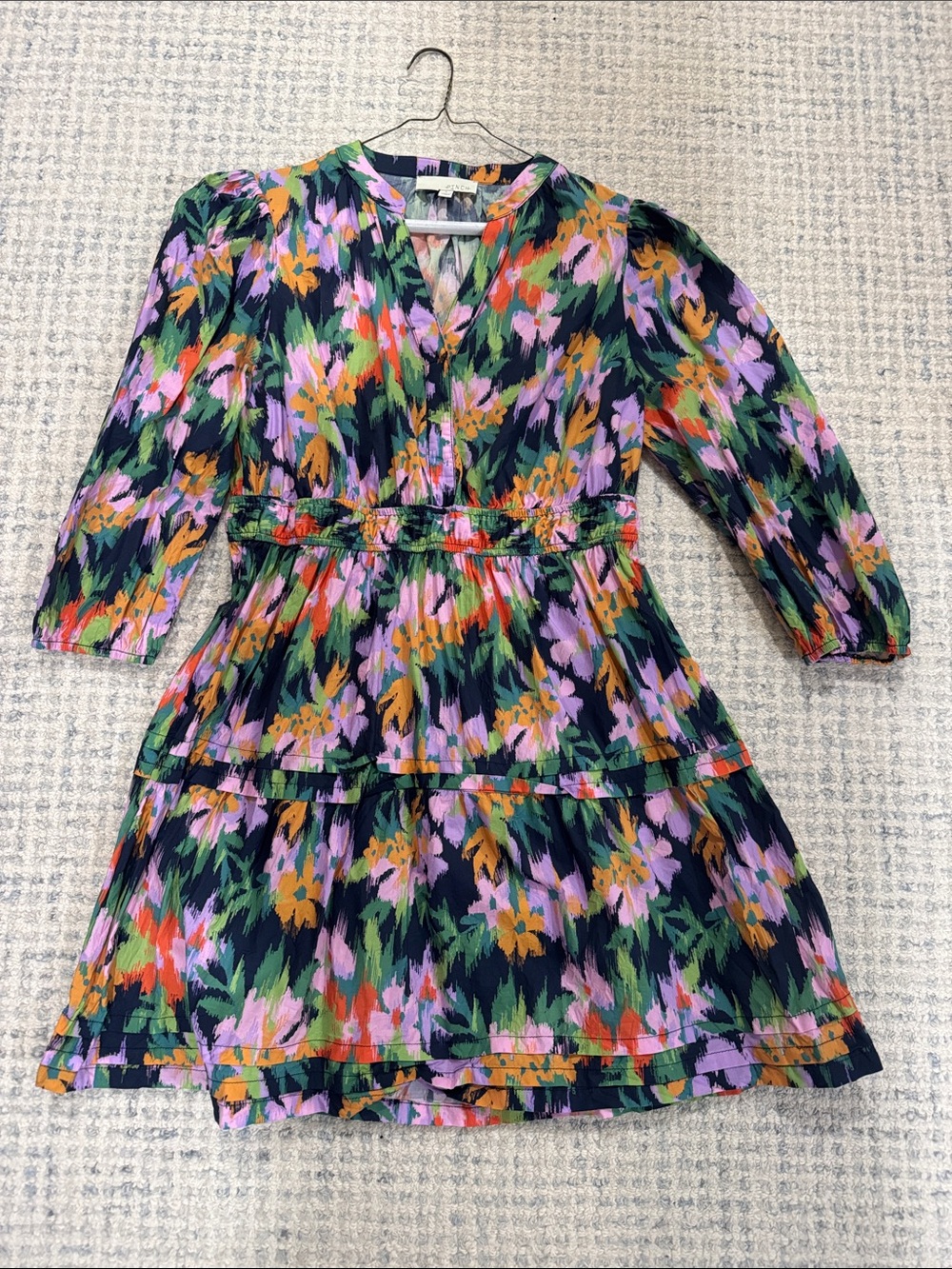 Pinch Navy Floral Tiered Dress with Pink, Orange & Green